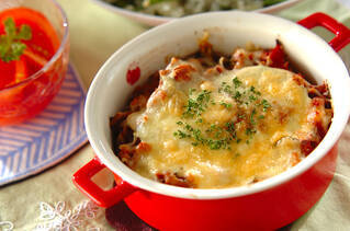 ナスの熱々ミートグラタン