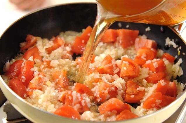 カキのトマトリゾットの作り方の手順7
