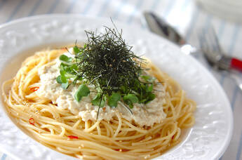 豆腐のクリームゴマパスタ