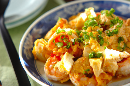エビと豆腐のオイスターソース炒め