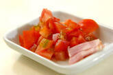 トマトとベーコンのふんわり卵スープの下準備1