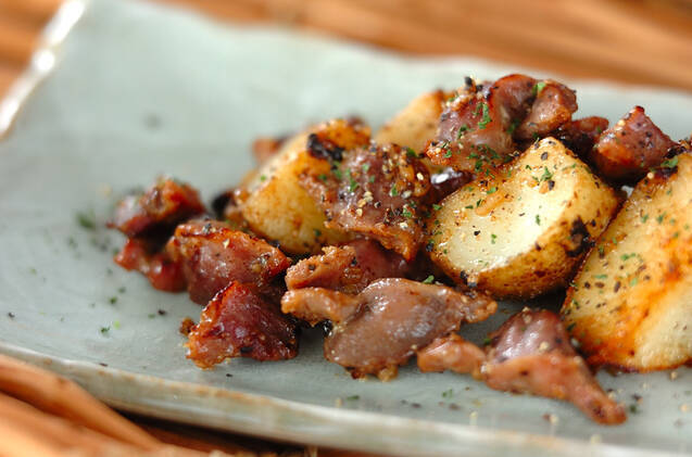 砂肝とジャガイモのスパイシー塩麹ソテー
