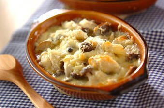 お餅のキノコグラタン風