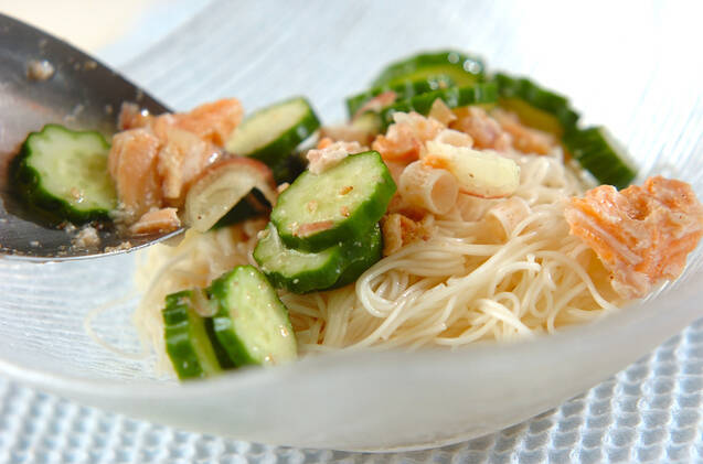 鮭とキュウリの冷や汁素麺の作り方の手順5