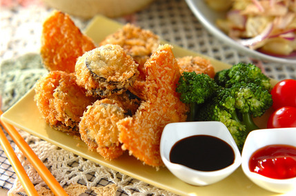 ナスのエビはさみ揚げ