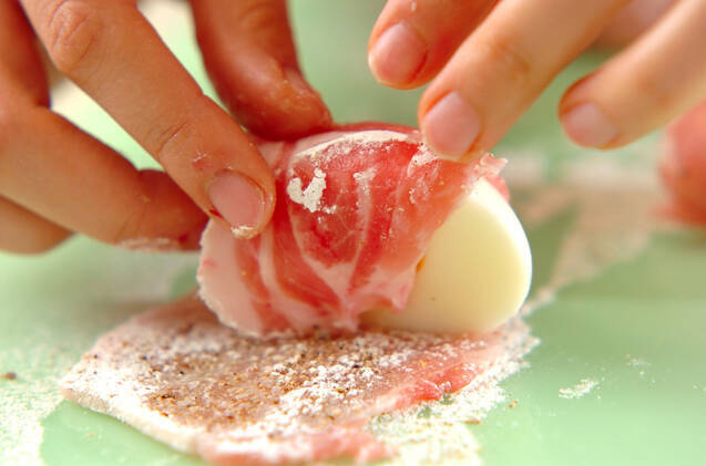 肉巻き卵の甘酢あんかけの作り方の手順2