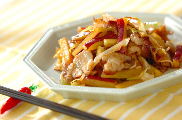 サツマイモと豚肉の中華炒め