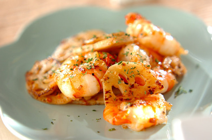 レンコンとエビのガーリック炒め