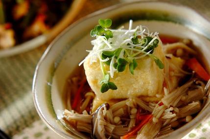 キノコあんかけ揚げ出し豆腐