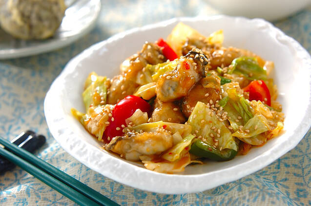 カキのピリ辛炒め