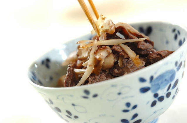 キノコとゴボウ、牛肉のしぐれ煮の作り方の手順4