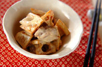 揚げレンコンと焼き鳥のマヨポン和え