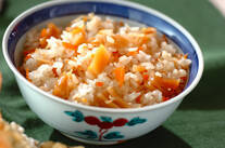 ショウガ香る！干しホタテとニンジンの炊き込みご飯