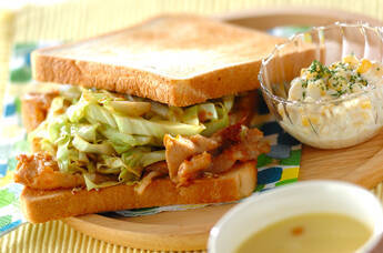 ショウガ焼きオープンサンドプレート