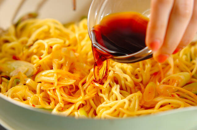 ネギの山椒焼きそばの作り方の手順3