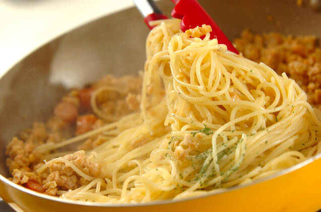 大豆とチョリソーのパスタの作り方の手順5