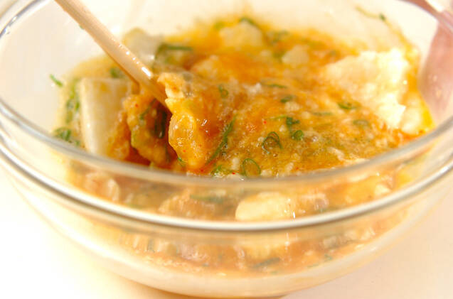 明太とろろのふんわり焼きの作り方の手順3