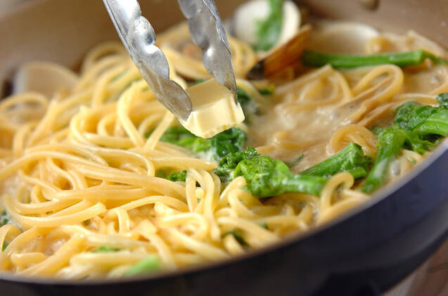 貝の豆乳白みそパスタの作り方の手順4
