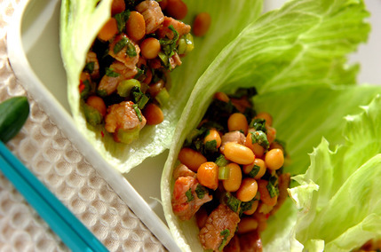 豚肉と小松菜のレタス包み