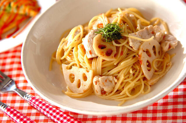 レンコンと鶏の梅スパゲティー
