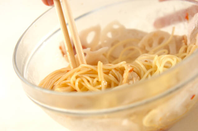 レンコンと鶏の梅スパゲティーの作り方の手順6