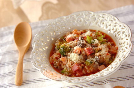 厚切りハムのトマト雑炊