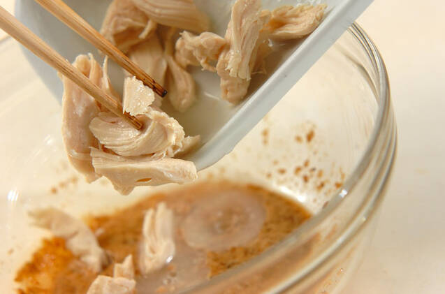 春菊とささ身のマヨ和えの作り方の手順4