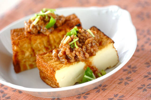 焼き厚揚げの肉あんかけ