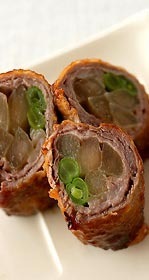 ウドとインゲンの牛肉巻き