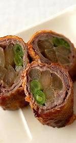 ウドとインゲンの牛肉巻き