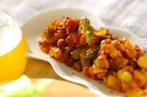 豆とアスパラのカレー炒め