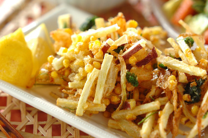 エビとトウモロコシのかき揚げ