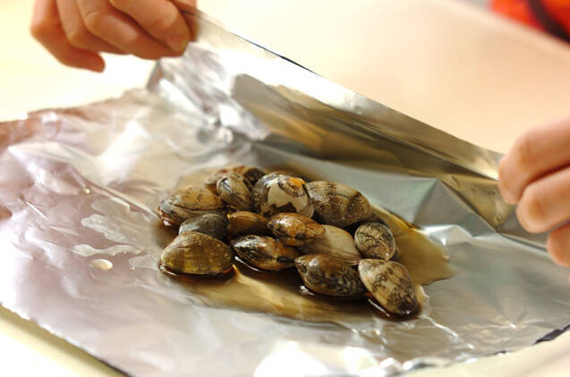 ささ身の梅しそパスタとアサリサラダの作り方の手順2