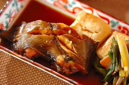カレイと青ネギの煮物