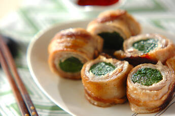 コク旨ピリ辛ソースで!豚バラ肉のニラ巻き