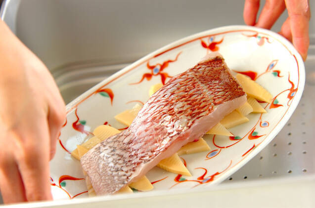 鯛とタケノコ蒸し青のりあんかけの作り方の手順5