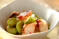 ソラ豆とタコのガーリックバター炒め