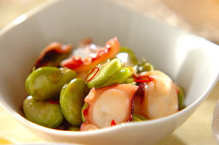 ソラ豆とタコのガーリックバター炒め