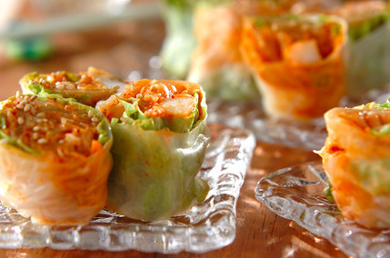 キムチーズとエビの生春巻き