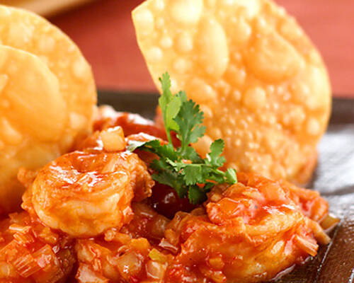 エビ香味炒め　揚げ皮添え