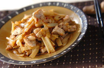 ウドと豚肉のユズコショウ炒め