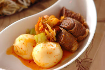 牛肉巻きと小カブのキムチ煮