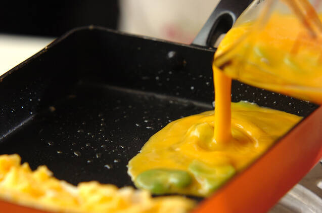 ソラ豆入り卵焼きの作り方の手順4