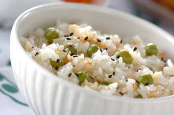 ホタテ入り豆ご飯