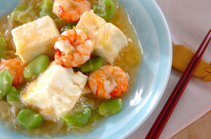 豆腐とエビの塩炒め