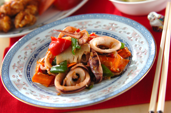 イカの甘みそ炒め