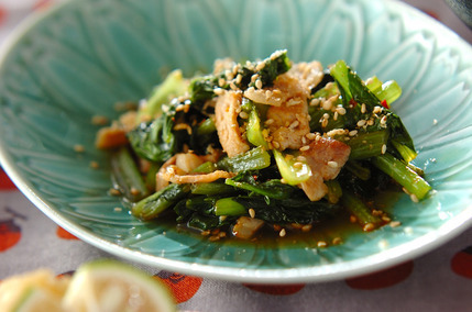 小松菜と豚肉のピリ辛炒め