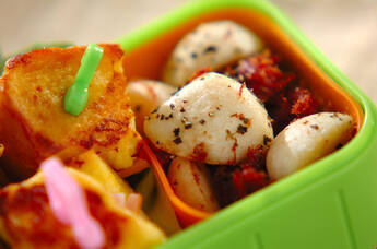 里芋とコンビーフのバジルソテー