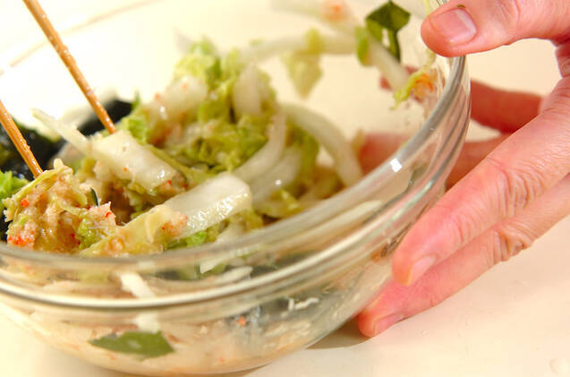 白菜とカニ身のユズ酢和えの作り方の手順6