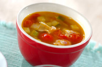 あっさり！ズッキーニとプチトマトのコンソメスープ